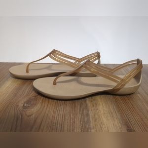 Crocs Isabella Sandals Women's Size 8 Gold T-Strap Iconic Comfort Jelly Thong